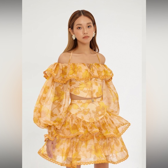 DearJose Yellow Havana Ruffle Floral Mini Skirt - Picture 2 of 5